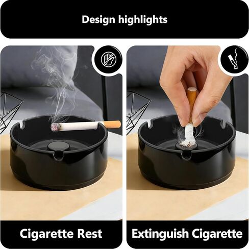 roygra Ash Tray (5 Pack), Outdoor Ashtray for Outside Patio, Resin Ashtrays for Cigarettes with 3 Holder, Smoking Accessories, Home Décor, Stackable Ashtrays for Smokers Indoor - Black in Saudi Arabia