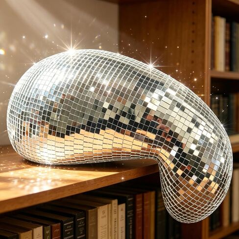 12" Melted Disco Ball Decor, Silver Handmade Mirror Ball Sculpture, Retro Aesthetic Ornament for Home, Party & Gift in Saudi Arabia