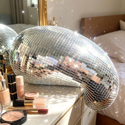 12" Melted Disco Ball Decor, Silver Handmade Mirror Ball Sculpture, Retro Aesthetic Ornament for Home, Party & Gift in Saudi Arabia