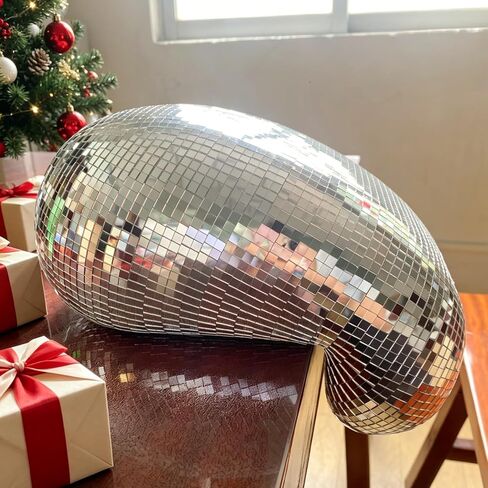 12" Melted Disco Ball Decor, Silver Handmade Mirror Ball Sculpture, Retro Aesthetic Ornament for Home, Party & Gift in Saudi Arabia