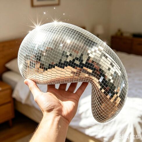 12" Melted Disco Ball Decor, Silver Handmade Mirror Ball Sculpture, Retro Aesthetic Ornament for Home, Party & Gift in Saudi Arabia