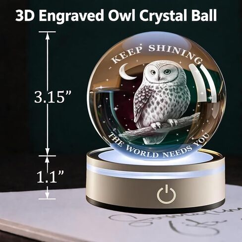 Owl Light,Figurines in Crystal Lamp 3.15In(80mm) 4 Colors Changing with Plastic LED Base ,Thank You Gift for Doctor,Friendship Gifts,Graduation Gift for Friends,Couple Gifts for Him Birthday Owl Gift in Saudi Arabia