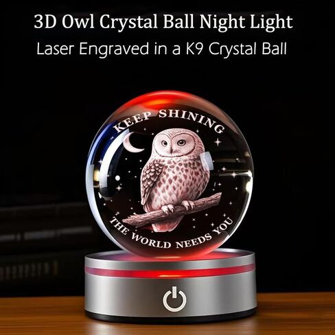 Owl Light,Figurines in Crystal Lamp 3.15In(80mm) 4 Colors Changing with Plastic LED Base ,Thank You Gift for Doctor,Friendship Gifts,Graduation Gift for Friends,Couple Gifts for Him Birthday Owl Gift in Saudi Arabia