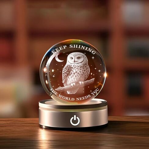 Owl Light,Figurines in Crystal Lamp 3.15In(80mm) 4 Colors Changing with Plastic LED Base ,Thank You Gift for Doctor,Friendship Gifts,Graduation Gift for Friends,Couple Gifts for Him Birthday Owl Gift in Saudi Arabia