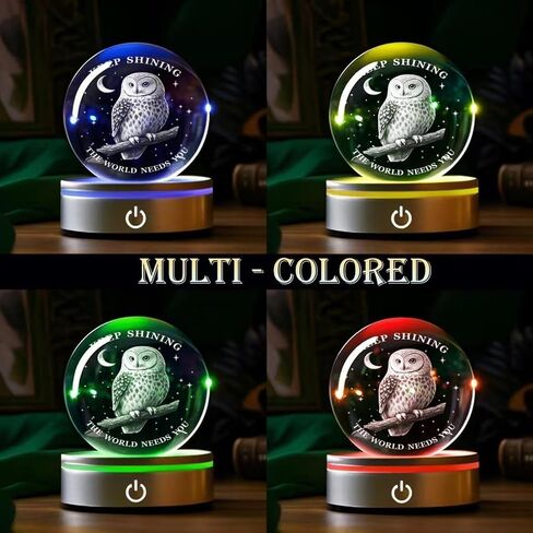 Owl Light,Figurines in Crystal Lamp 3.15In(80mm) 4 Colors Changing with Plastic LED Base ,Thank You Gift for Doctor,Friendship Gifts,Graduation Gift for Friends,Couple Gifts for Him Birthday Owl Gift in Saudi Arabia