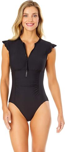 Women's Live In Color Flutter Sleeve Zip Up Rash Guard One Piece Swimsuit in Kuwait