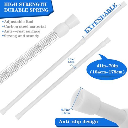 2 Pack Spring Tension Curtain Rods White Ajustable 53-98inchs, 0.86inch Diameter, Extension Spring Tension Rods Suitable for Use in Bathroom Window Screen Curtain Wardrobe (white) in Saudi Arabia