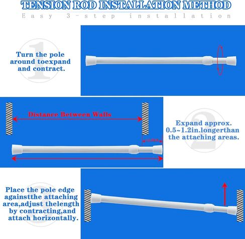 2 Pack Spring Tension Curtain Rods White Ajustable 53-98inchs, 0.86inch Diameter, Extension Spring Tension Rods Suitable for Use in Bathroom Window Screen Curtain Wardrobe (white) in Saudi Arabia