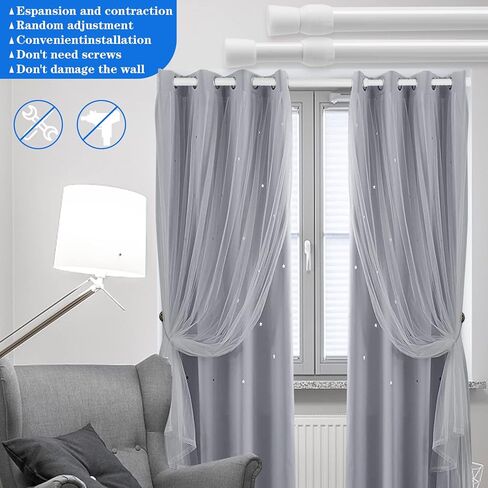 2 Pack Spring Tension Curtain Rods White Ajustable 53-98inchs, 0.86inch Diameter, Extension Spring Tension Rods Suitable for Use in Bathroom Window Screen Curtain Wardrobe (white) in Saudi Arabia