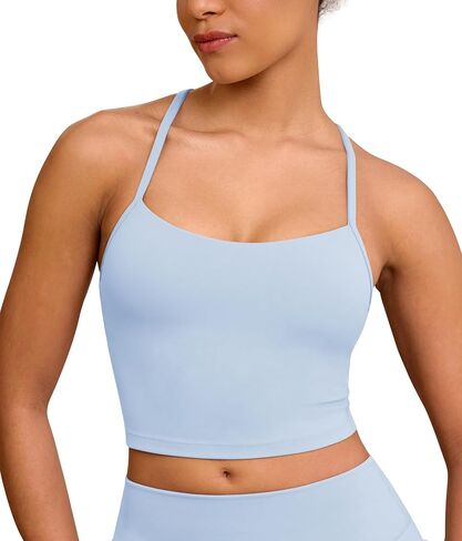 BAYDI Clouduxi Y Back Crop Tank Tops for Women - Thin Strap Padded Workout Yoga Longline Sports Bras in Saudi Arabia