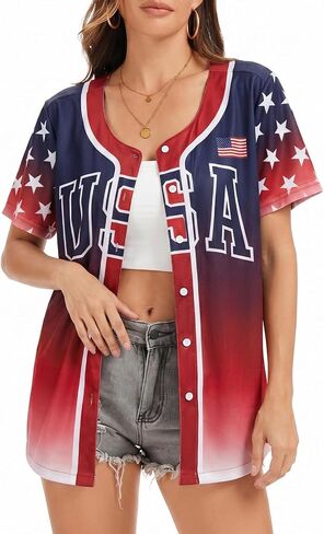 4th of July Shirt for Women, Patriotic Button Up Baseball Jersey, American Flag Short Sleeve 250 Anniversary USA Shirt Top in Saudi Arabia