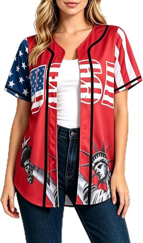 American Flag Shirt Women USA Shirt for Women 4th of July Jersey Short Sleeve Button USA Jersey in Saudi Arabia