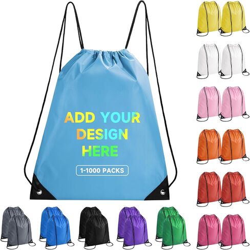 Custom Drawstring Backpacks,100 Pack Personalized Sports Backpack Bulk for Gym Climb Swimming Travel Beach Party Club(White) in Saudi Arabia