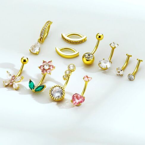 11 Pcs Belly Button Ring Surgical Stainless Steel Butterfly Flower Belly Piercing Floating Clicker Belly Rings for Women Navel Piercing Jewelry Pack in Saudi Arabia