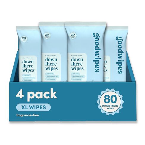 goodwipes Down There Wipes - Flushable Feminine Wipes for Women, pH Balanced for Sensitive Skin, Septic Safe, Feminine Hygiene Essentials, Travel Size - Rosewater, 80 Count (4 Packs of 20) in Saudi Arabia