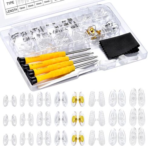 Eyeglass Nose Pads Replacement with 4 Sizes Screws, 24 Pairs Screw-in Glasses Nose Pads, Upgraded Eyeglass Repair Kit with Precision Screwdrivers, Tweezers, Glasses Cloth for Glasses, Sunglasses in Saudi Arabia