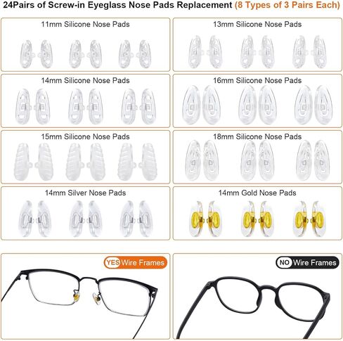 Eyeglass Nose Pads Replacement with 4 Sizes Screws, 24 Pairs Screw-in Glasses Nose Pads, Upgraded Eyeglass Repair Kit with Precision Screwdrivers, Tweezers, Glasses Cloth for Glasses, Sunglasses in Saudi Arabia