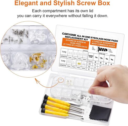 Eyeglass Nose Pads Replacement with 4 Sizes Screws, 24 Pairs Screw-in Glasses Nose Pads, Upgraded Eyeglass Repair Kit with Precision Screwdrivers, Tweezers, Glasses Cloth for Glasses, Sunglasses in Saudi Arabia