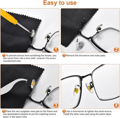Eyeglass Nose Pads Replacement with 4 Sizes Screws, 24 Pairs Screw-in Glasses Nose Pads, Upgraded Eyeglass Repair Kit with Precision Screwdrivers, Tweezers, Glasses Cloth for Glasses, Sunglasses in Saudi Arabia