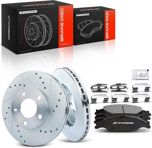 A-Premium 10.87 inch (276 mm) Front Drilled and Slotted Disc Brake Rotors + Ceramic Pads Kit Compatible with Select Ford Models - Mustang 1999 2000 2001 2002 2003 2004, 6-PC Set in Saudi Arabia