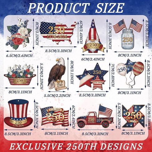 Lounsweer 36 Pcs 4th of July 250th Anniversary Ornaments Red White Blue Small Tree Decorations 12 Design Vintage Wood Ornament America Star Gnome Wood Cutout Patriotic Decor for Tree Home Independence in Kuwait