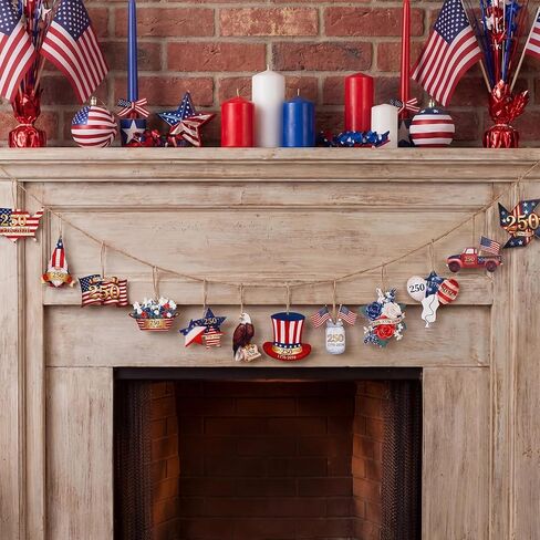 Lounsweer 36 Pcs 4th of July 250th Anniversary Ornaments Red White Blue Small Tree Decorations 12 Design Vintage Wood Ornament America Star Gnome Wood Cutout Patriotic Decor for Tree Home Independence in Kuwait