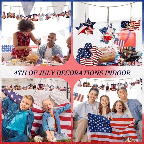 Lounsweer 36 Pcs 4th of July 250th Anniversary Ornaments Red White Blue Small Tree Decorations 12 Design Vintage Wood Ornament America Star Gnome Wood Cutout Patriotic Decor for Tree Home Independence in Kuwait