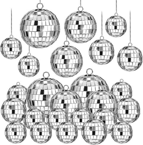 20 Pcs Disco Balls, 4 Sizes Mini Mirror Ball Decorations Silver Hanging Ornaments with Rope for 70s Disco Theme Wedding Birthday Party Dance Music Prom Props in Saudi Arabia