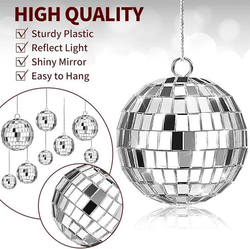 20 Pcs Disco Balls, 4 Sizes Mini Mirror Ball Decorations Silver Hanging Ornaments with Rope for 70s Disco Theme Wedding Birthday Party Dance Music Prom Props in Saudi Arabia