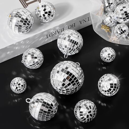 20 Pcs Disco Balls, 4 Sizes Mini Mirror Ball Decorations Silver Hanging Ornaments with Rope for 70s Disco Theme Wedding Birthday Party Dance Music Prom Props in Saudi Arabia