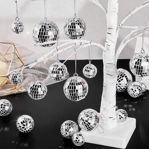 20 Pcs Disco Balls, 4 Sizes Mini Mirror Ball Decorations Silver Hanging Ornaments with Rope for 70s Disco Theme Wedding Birthday Party Dance Music Prom Props in Saudi Arabia