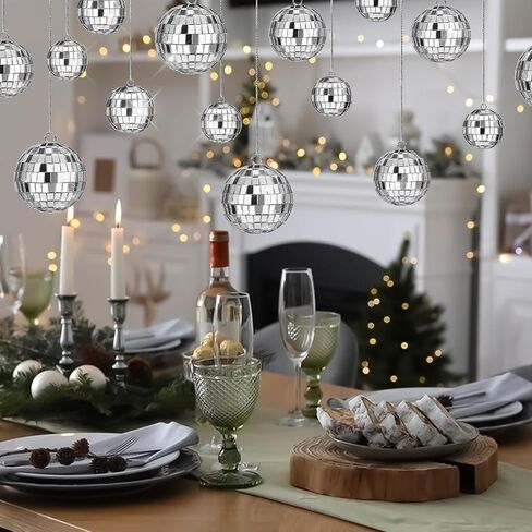 20 Pcs Disco Balls, 4 Sizes Mini Mirror Ball Decorations Silver Hanging Ornaments with Rope for 70s Disco Theme Wedding Birthday Party Dance Music Prom Props in Saudi Arabia