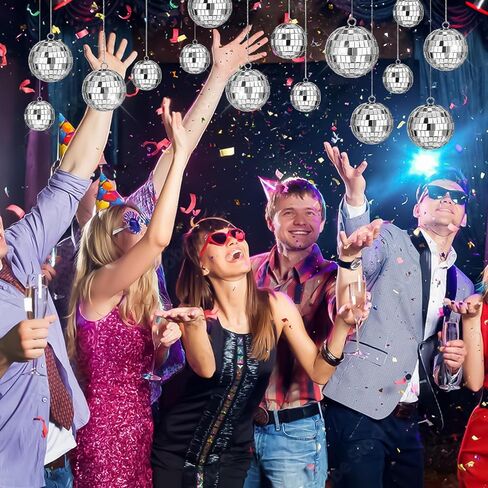 20 Pcs Disco Balls, 4 Sizes Mini Mirror Ball Decorations Silver Hanging Ornaments with Rope for 70s Disco Theme Wedding Birthday Party Dance Music Prom Props in Saudi Arabia