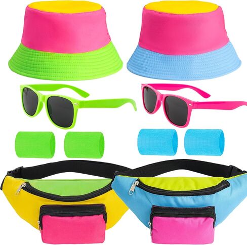 YAROMO 80s 90s Neon Fanny Pack Hat, 8 Pcs Neon Waist Bag Bucket Hat 80s 90s Party Holiday Outfit for Women Wen in Kuwait