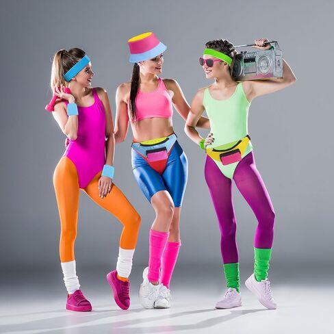 YAROMO 80s 90s Neon Fanny Pack Hat, 8 Pcs Neon Waist Bag Bucket Hat 80s 90s Party Holiday Outfit for Women Wen in Kuwait