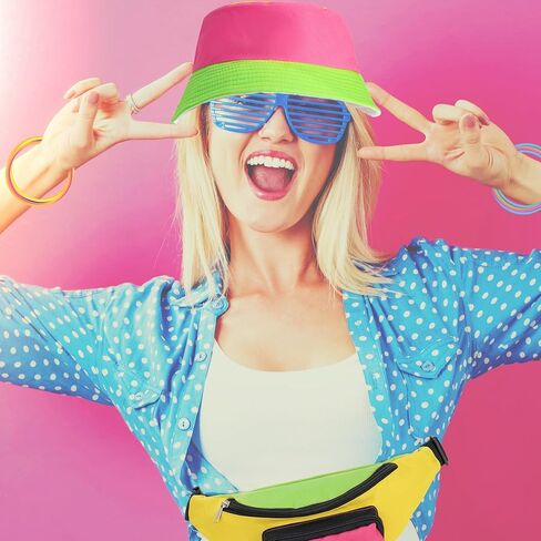 YAROMO 80s 90s Neon Fanny Pack Hat, 8 Pcs Neon Waist Bag Bucket Hat 80s 90s Party Holiday Outfit for Women Wen in Kuwait