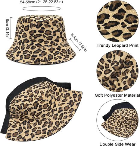 YAMEIZE Retro Style Bucket Hat for - Women Men Leopard Print Hat Fishing Cap Sun Hat Fishmen Hiking Beach Party Outdoor in Kuwait