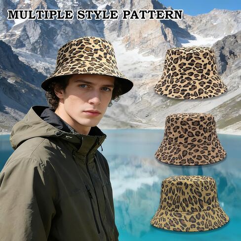 YAMEIZE Retro Style Bucket Hat for - Women Men Leopard Print Hat Fishing Cap Sun Hat Fishmen Hiking Beach Party Outdoor in Kuwait