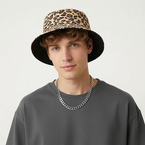 YAMEIZE Retro Style Bucket Hat for - Women Men Leopard Print Hat Fishing Cap Sun Hat Fishmen Hiking Beach Party Outdoor in Kuwait