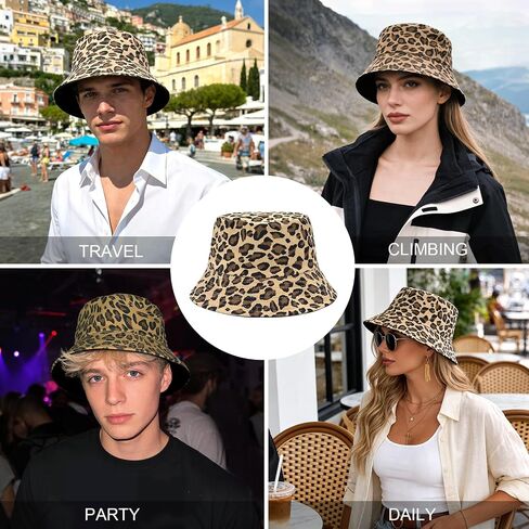 YAMEIZE Retro Style Bucket Hat for - Women Men Leopard Print Hat Fishing Cap Sun Hat Fishmen Hiking Beach Party Outdoor in Kuwait