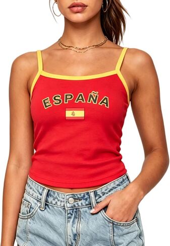 NUFIWI Women Graphic Tank Top Spaghetti Strap Embroidered Crop Tops Sleeveless Cute Baby Tee Y2k Jersey Camisole in Saudi Arabia