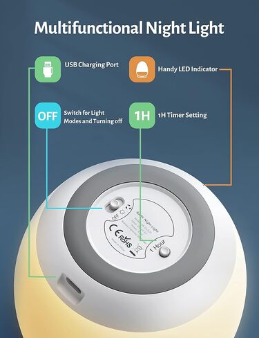Night Light for Kids, Baby Night Light with 7 Colors Changing Mode & Stepless Dimming, Nursery Night Light BPA Free,Rechargeable Egg Night Light for Breastfeeding 1h Timer & Touch Control in Saudi Arabia