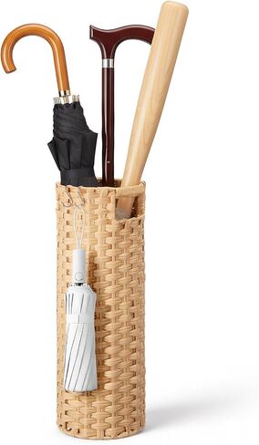 Lounsweer 20.8" H Extra Tall Rattan Umbrella Stand, Hand Woven Umbrella Rack Organizer Freestanding with Detachable Drip Tray and 2 Hooks, Bucket for Home, Entryway, Mud Room, Office, 7.5" L x 7.5" W in Kuwait