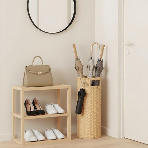 Lounsweer 20.8" H Extra Tall Rattan Umbrella Stand, Hand Woven Umbrella Rack Organizer Freestanding with Detachable Drip Tray and 2 Hooks, Bucket for Home, Entryway, Mud Room, Office, 7.5" L x 7.5" W in Kuwait