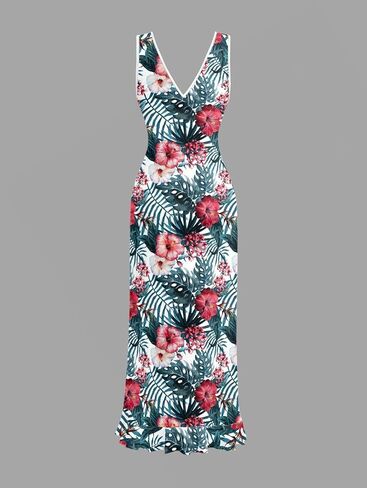 DRESSFO Couple Matching Hawaiian Outfits Flower Leaf Printed Ruffles Split Dress or Men's Short Sleeve Button Up Shirt in Kuwait