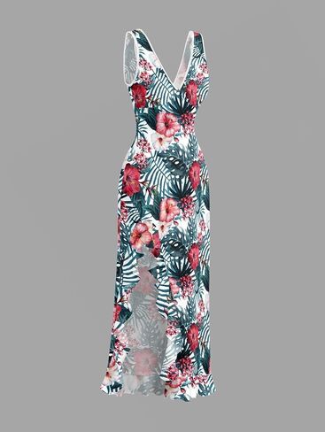 DRESSFO Couple Matching Hawaiian Outfits Flower Leaf Printed Ruffles Split Dress or Men's Short Sleeve Button Up Shirt in Kuwait