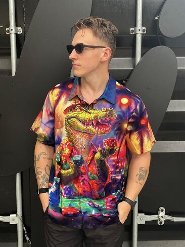 Men's Casino Theme Hawaiian Shirt, Lucky Print, Short Sleeve Button-Down，Party Vacation Shirt in Kuwait