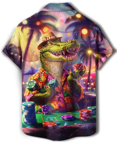 Men's Casino Theme Hawaiian Shirt, Lucky Print, Short Sleeve Button-Down，Party Vacation Shirt in Kuwait