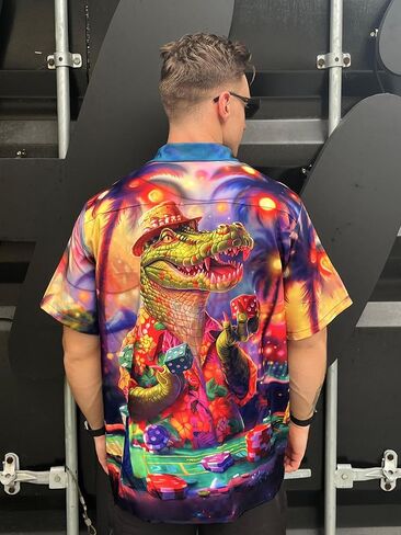 Men's Casino Theme Hawaiian Shirt, Lucky Print, Short Sleeve Button-Down，Party Vacation Shirt in Kuwait