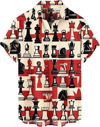 Men's Casino Theme Hawaiian Shirt, Lucky Print, Short Sleeve Button-Down，Party Vacation Shirt in Kuwait
